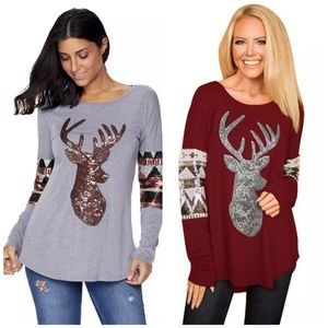 Plus Size Holiday Sequin Deer Patch Top